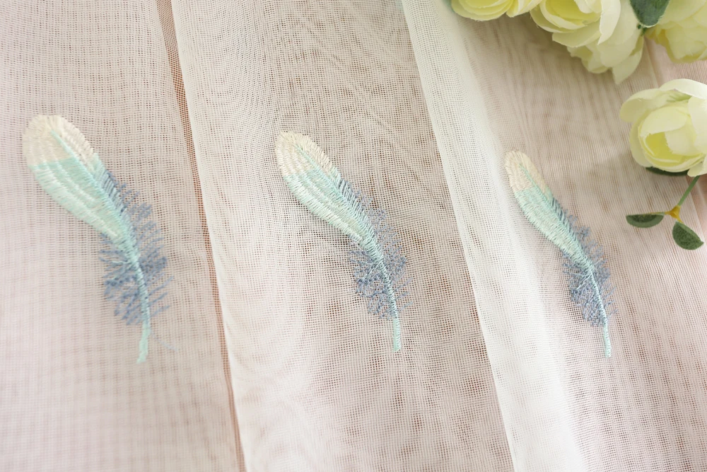 Роскошные тюлевые шторы с вышивкой в виде перьев для гостиной, розовые синие шторы, белые прозрачные Занавески для спальни, кухни, WP056* 20