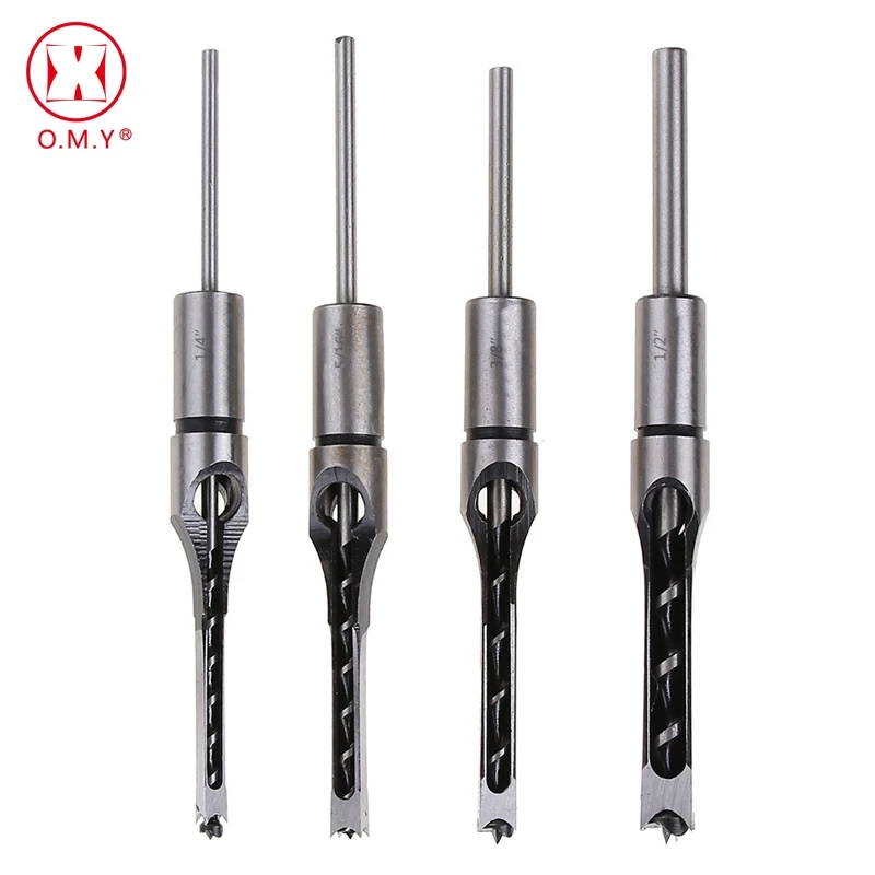 

4pc 1/4",5/16",3/8",1/2" Twist Drill Bits Set Mortising Chisel Set Square Hole Mortiser Drill Bit For Woodworking Drilling Tools