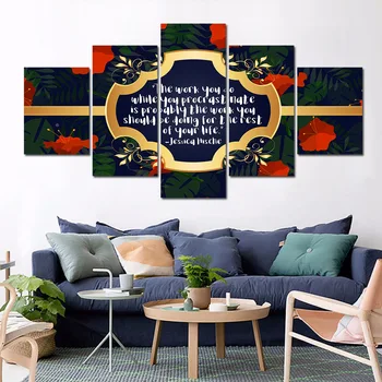 

5 Panel Decorative Painting Motivational Quote Art Flower Printing HD Printed Painting Canvas Print Room Decor Poster Picture