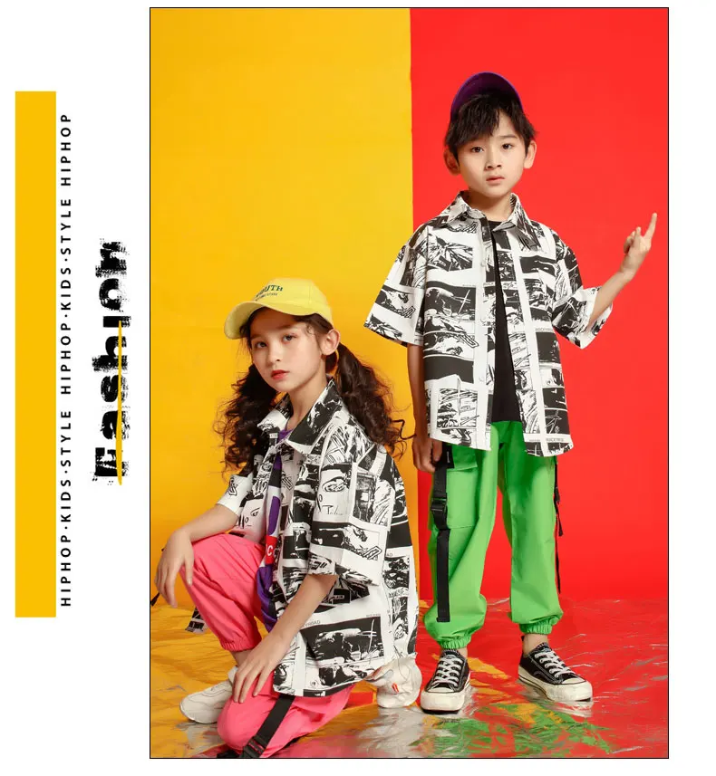 Tracksuit girl  4 6 8 10 12 14 16 Years hip hop tshirt kids dance costume kids jazz summer clothes for girls costume kids (6)
