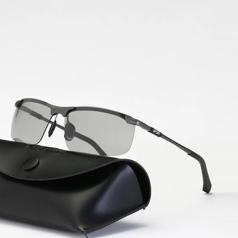 

width- 147 alloy photochromic polarized goggle Spring hinge men brand sunglasses anti-UV400 retro male fishing mirror eyewear