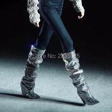 Qianruiti/Брендовая обувь для подиума; роскошная женская обувь; чехол для телефона с алмазными блестками; сапоги до колена со стразами на шпильке