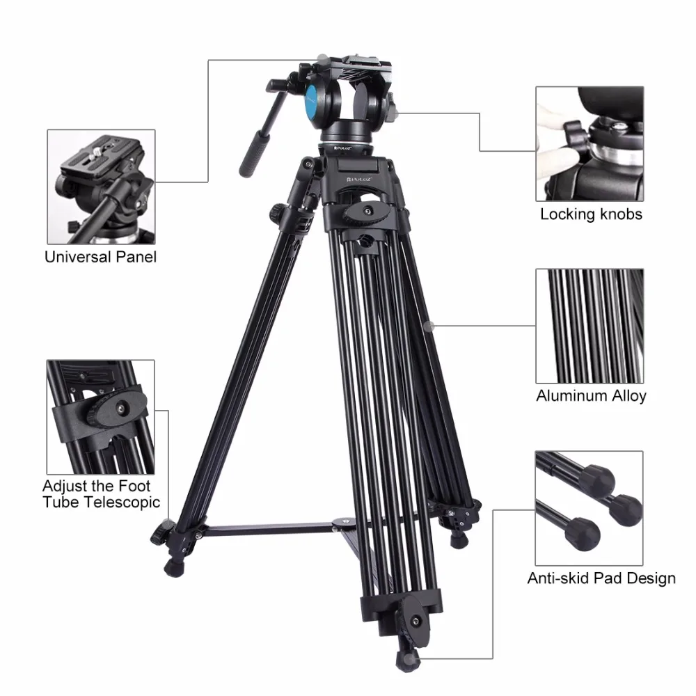 Puluz Heavy Duty видеокамера Алюминий сплав штатив с жидкости Перетащите штатива для Canon Sony цифровых зеркальных фотокамер Nikon SLR Камера