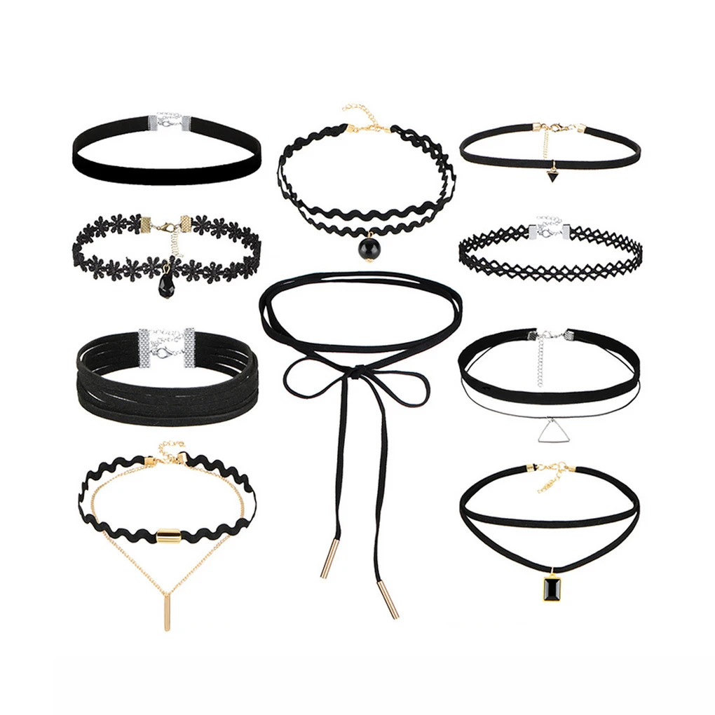 

2019 Fashion Alloy Woman Gothic Retro Neck Pendant Handcraft Necklace Short Collar Choker Lace Chain Decoration Kit
