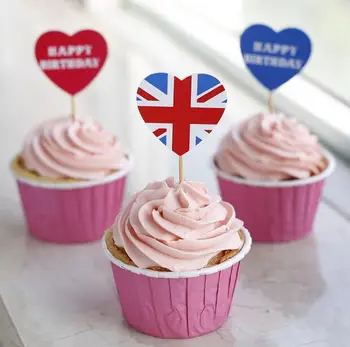 

Free Shipping 96pcs/lot British Style Love Heart Toppers Picks And Muffin Cake Cup In Birthday Party Supplies