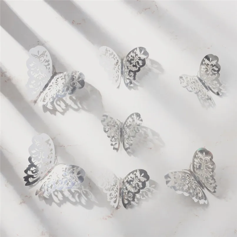 12PCS 3D Butterflies PVC Wall Stickers Hollow DIY Home Decor Poster Kids Rooms Sticker Muraux Pour Enfants Chambres 40JUL031
