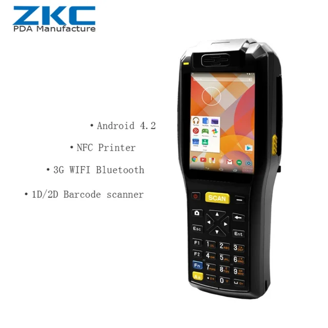 Handheld protable terminal with label printer android 1d/2d barcode