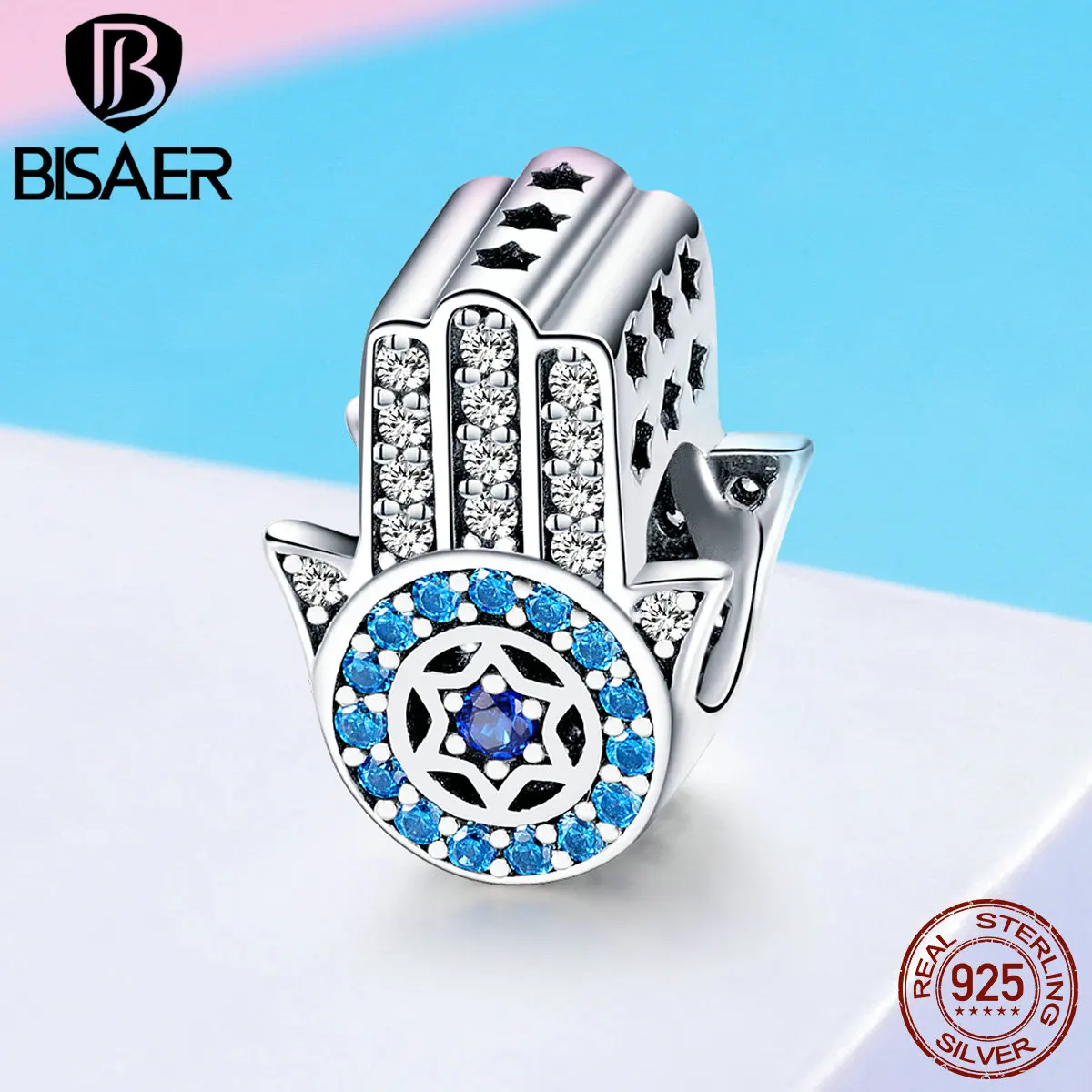 100% 925 пробы серебряные бусины Hamsa Hand Lucky Fatima для женских браслетов ECC721 | Украшения и