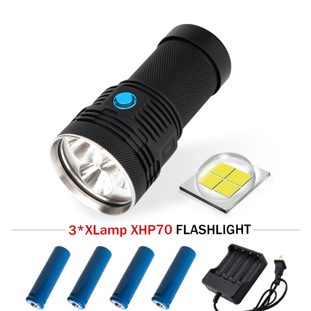 

13000 lumen LED flashlight 3* XHP70 linternas led recargable de alta potencia waterproof lantern flash fishing outdoor emergency