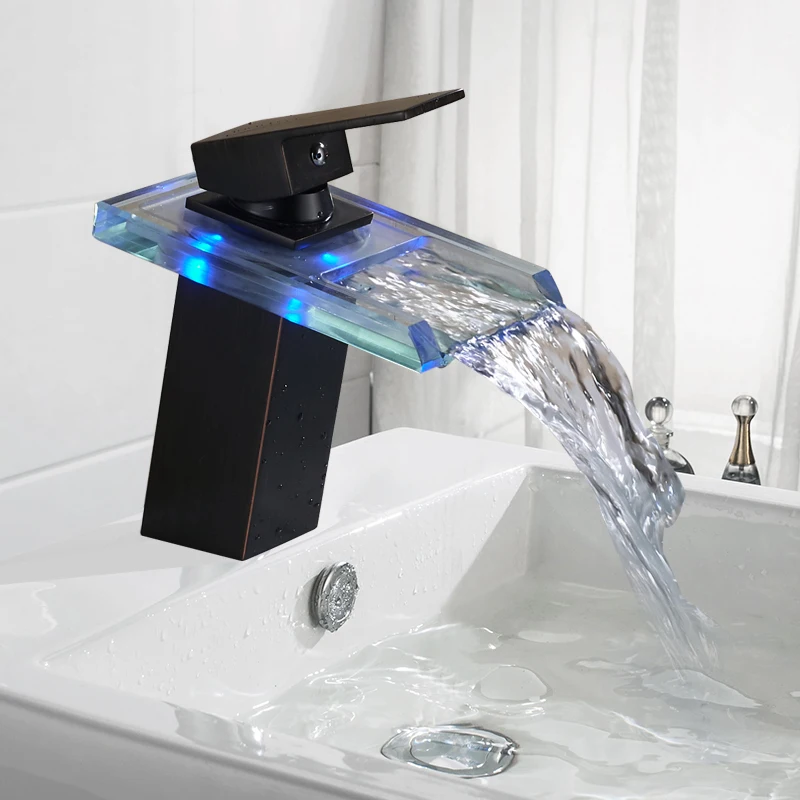 New Arrival Blacked Bronze Basin Faucet Bath Vanity Sink Tap Hot and Cold Water Single Handle LED Light | Обустройство дома