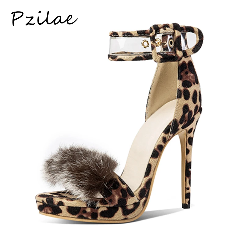 

Pzilae womans summer shoes 2019 fashion leopard print shoes high heel sandals women sexy sandals high heels party wedding shoes