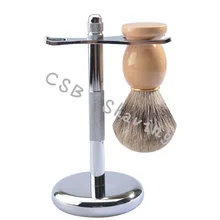 CSB парикмахер помазок барсук волос деревянной ручкой Chrome металлическая стойка комплект Для Мужчин's Уход за лошадьми борода Набор для бритья