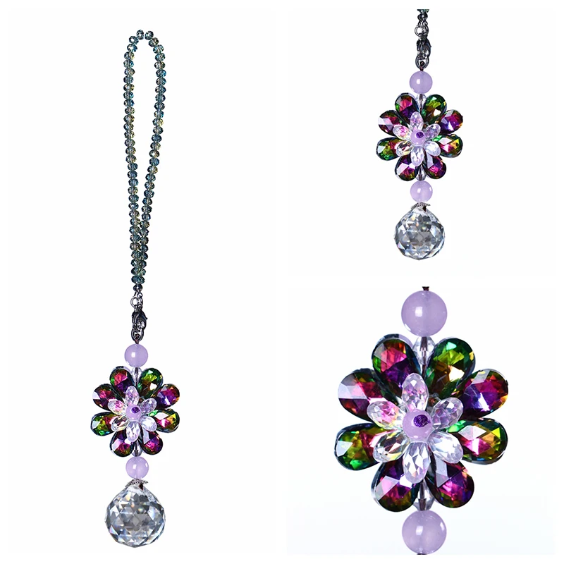 21.5cm Hanging Crystal Charm Ornament Suncatcher Rainbow Flower
