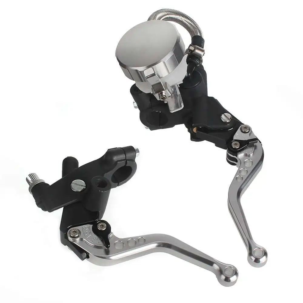 

7/8" 22cm Silver Universal Adjustable Motorcycle Hydraulic Brake Clutch Master Cylinder Levers Fluid Reservoir 125-600cc For BMW