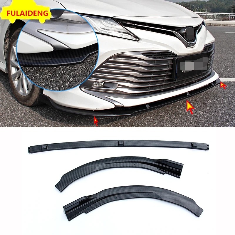 

3pcs For Toyota Camry XLE V6,XLE,LE,L 2018 Carbon fiber ABS Gloss Black Car Auto Front Bumper Lip Cover Trim Car Styling