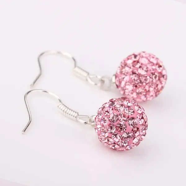 Free Shipping LKNSBE005 Shamballa Earrings,pink Crystal Ball Dangle