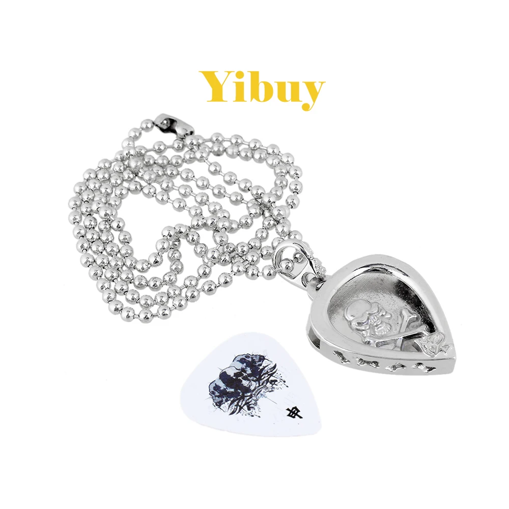 Yibuy Zinc Alloy Metal Silver Heart Shape Guitar Pick Pendant Holder