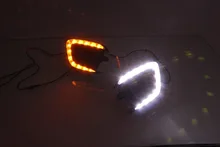 1 Пара LED DRL Дневные Ходовые Огни С Желтым Сигналом Поворота Фары Для Mitsubishi Pajero Sport 2013-2015