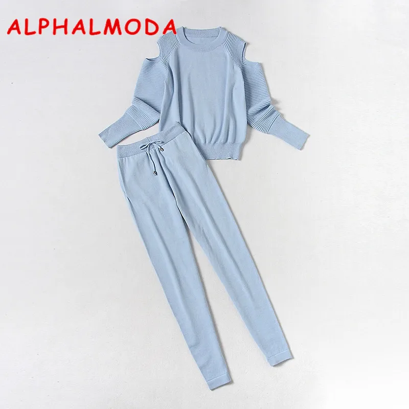 Женский трикотажный спортивный костюм ALPHALMODA Однотонный свитер с открытыми