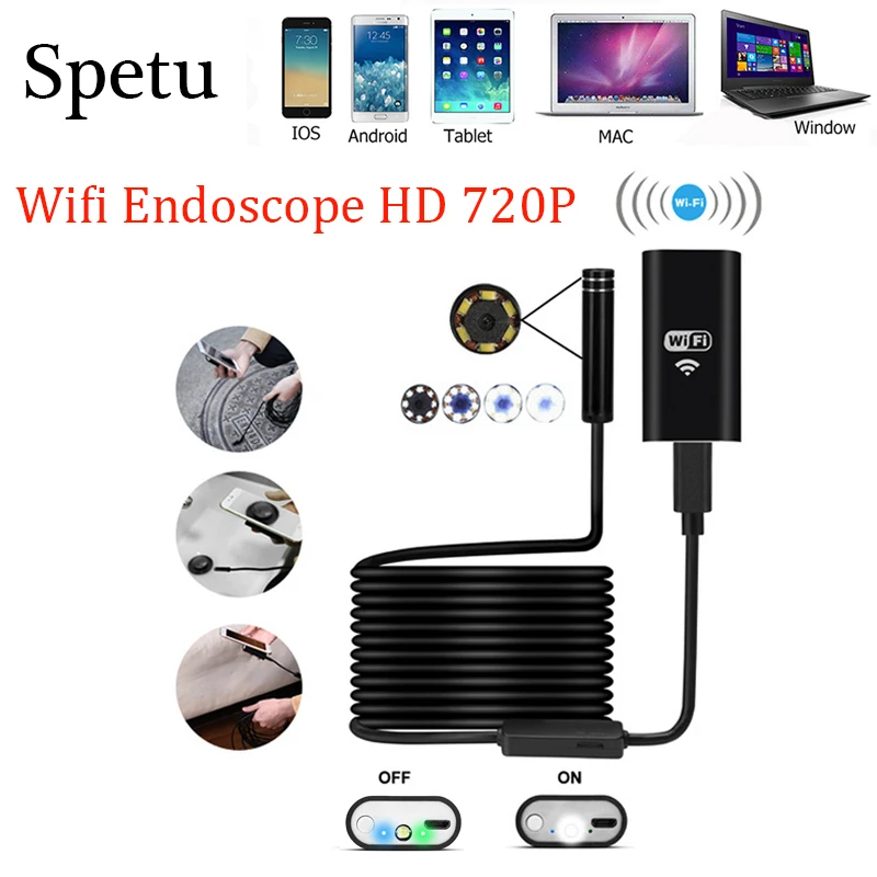 

Spetu 720P 1M/3M/5M/10M 8mm Lens Wifi Android Iphone Endoscope Camera Waterproof Hard Cable Snake Tube Pipe Borescope Camera