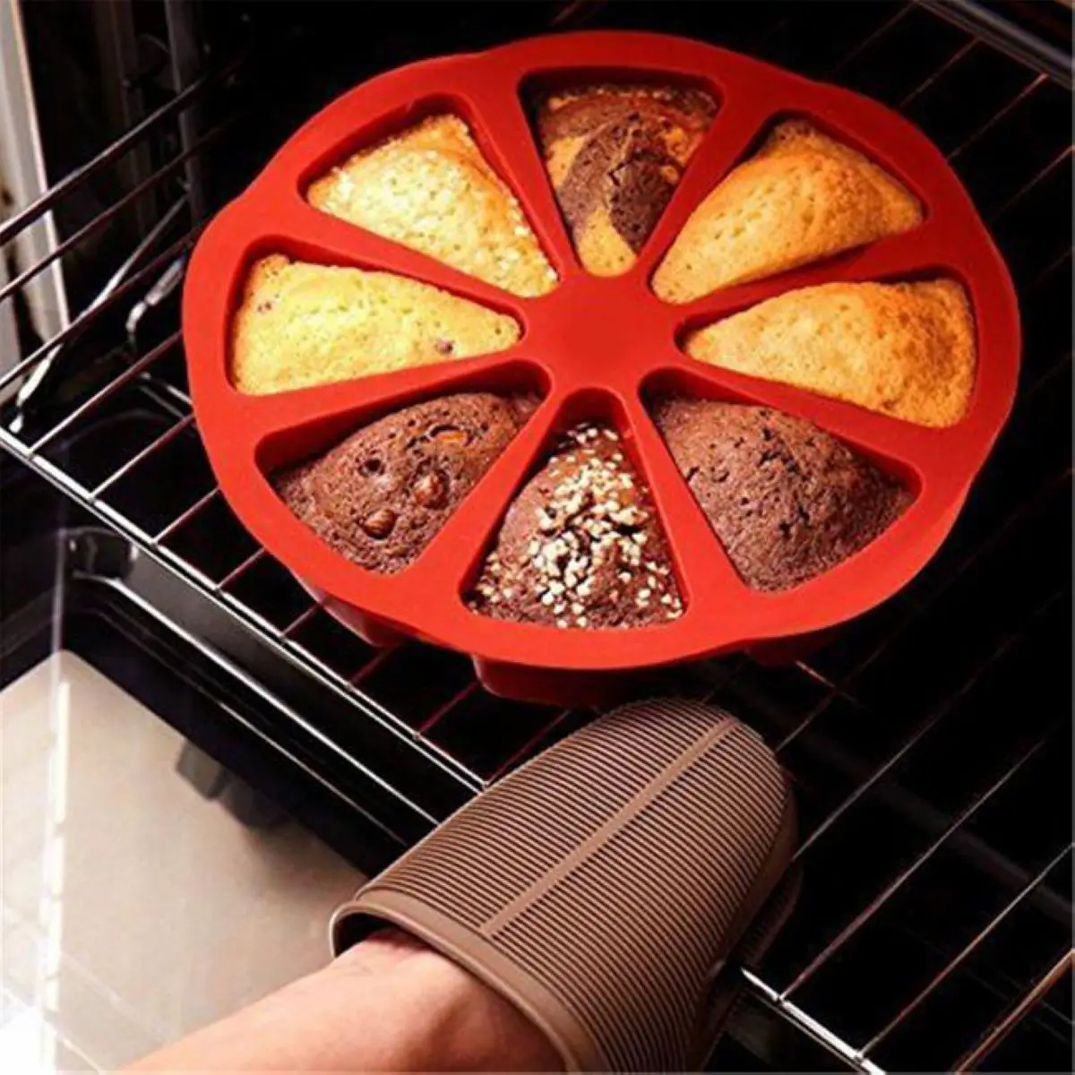 JX-LCLYL Silicone 8 Cavity Portion Cake Mold Slices Pastry Pizza Pan Tray Mould
