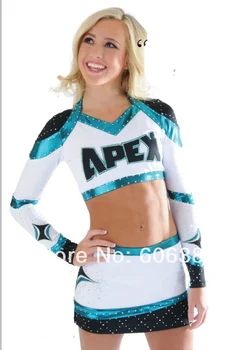 

cheerleader uniform cheerleader outfit custom your style long sleeve black blue white color +A skirt mini order 5 sets