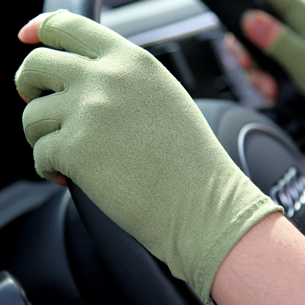 Faux Suede Non-Slip Sweat-Absorbent Semi-Fingers Driving Gloves Thin Sunscreen Driving Gloves Half-Finger Unisex SZ007W