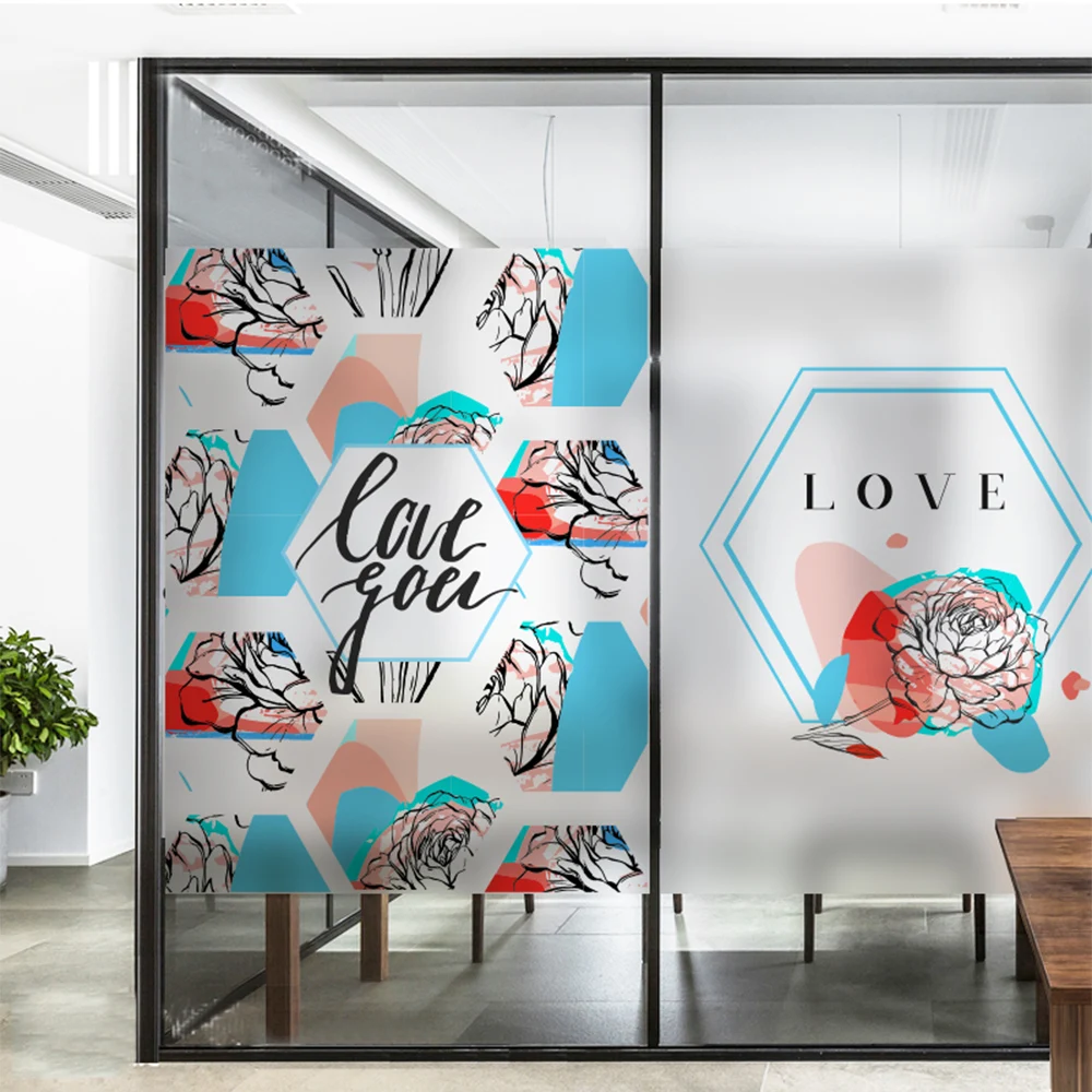 

Free Customized Stained Static cling Window Film Frosted Privacy Sticker Home Decor Digital print BLT1292 Violet Flowers