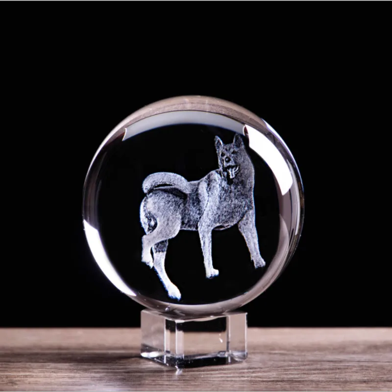 3D лазерная гравировка Китайский Зодиак собака хрустальный шар миниатюрные коллекционные фигурки животных фэн шуй аксессуары для дома