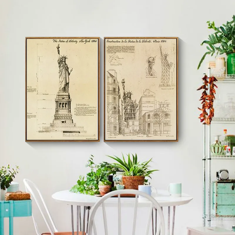 Vintage Building Nordic Canvas Painting Wall Art Home Decor Diy