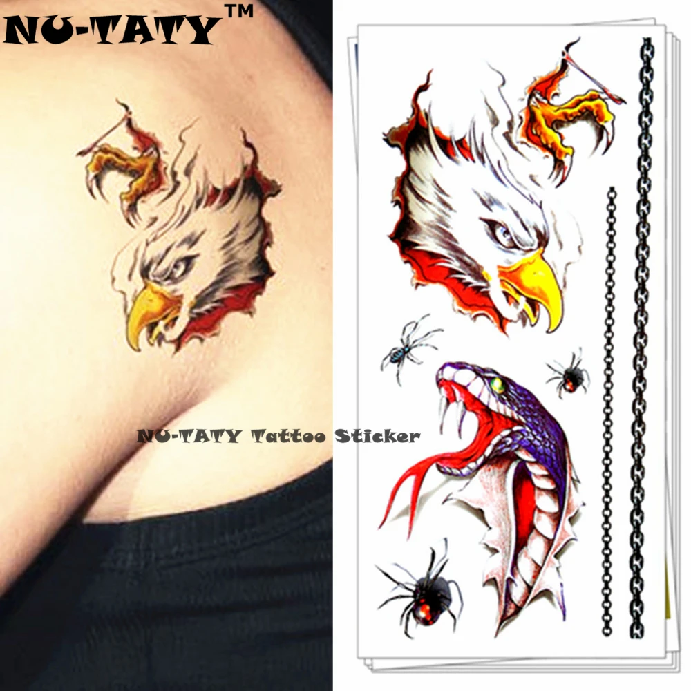 Nu TATY Fierce Snake Hawk 3d Temporary Tattoo Body Art Flash Tattoo Stickers 19*9cm Waterproof ...