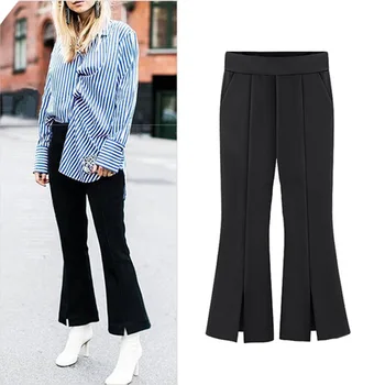 

New arrival hot sale spring autumn high waist ankle-length pants women solid color flare pants female trousers plus size 5XL