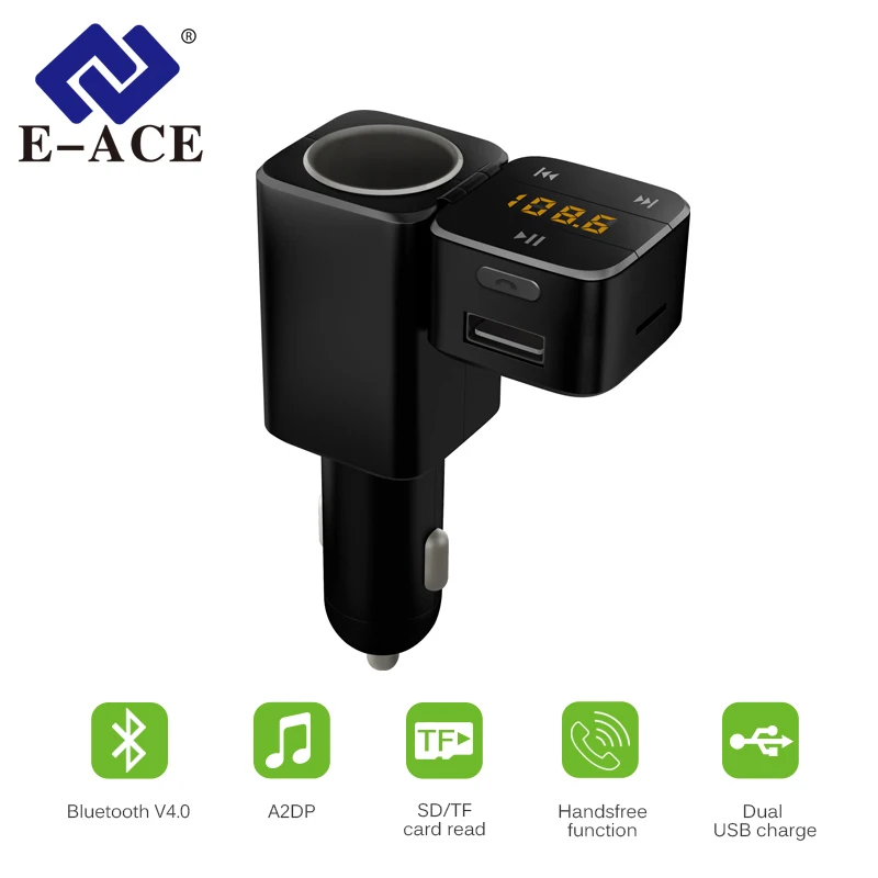 E-ACE FM Transmitter Aux Modulator Bluetooth Handsfree Car Kit Car Audio MP3 Player With Cigarette Lighter Dual USB Car Charger