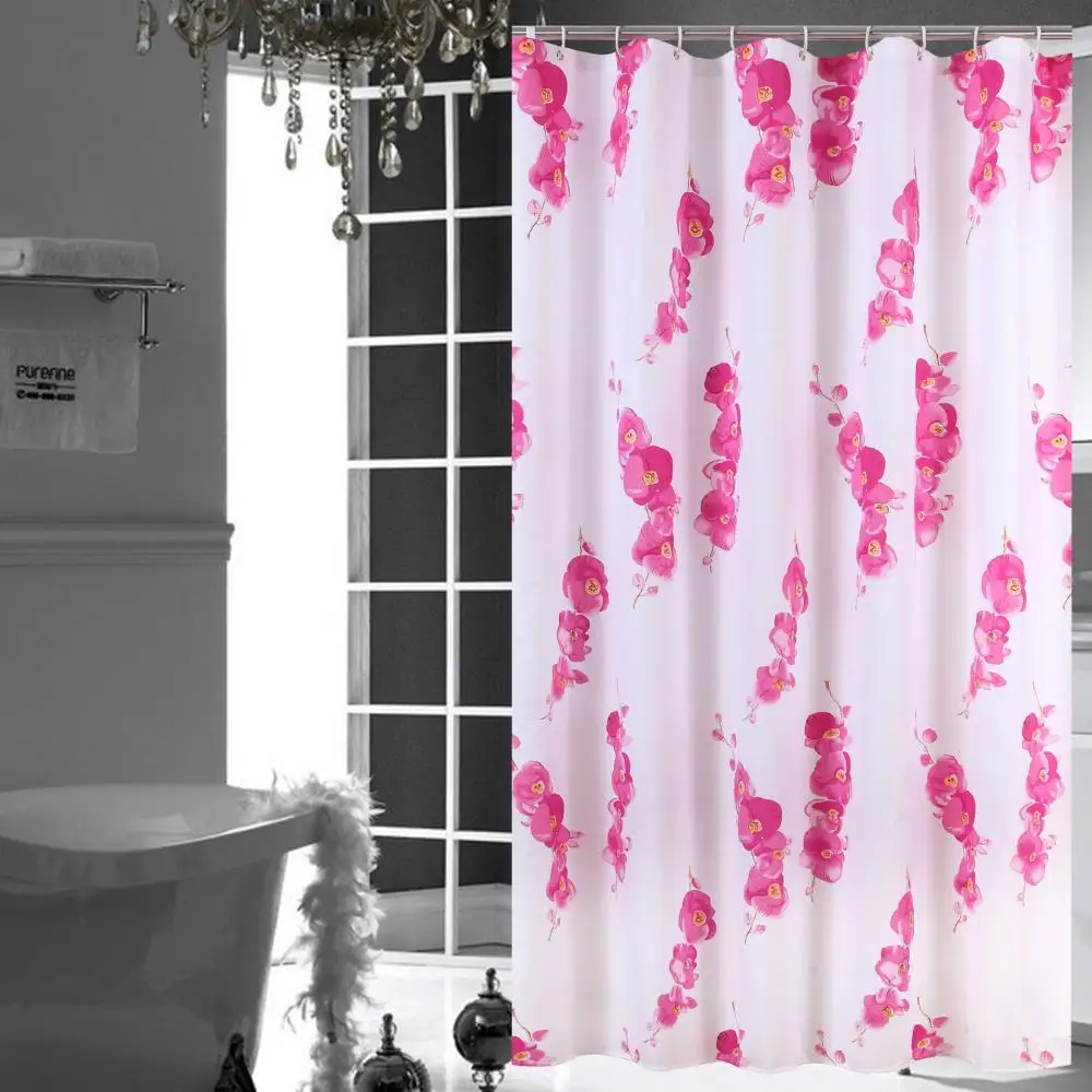 

Red Flower Shower Curtain Modern Rustic Style Waterproof Polyester Fabric Bathroom Curtain For Home Decoration