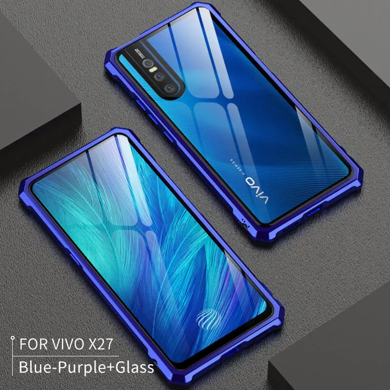 

For VIVO X27 Case VIVOX27 Bumper Metal Aluminum Frame Cover with Tempered Glass Back Cover Case for Vivo X27 glass case