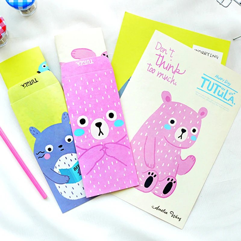 H31 1 Conjunto = 6 + 3 Envelope de Papel Bonito de Kawaii 
