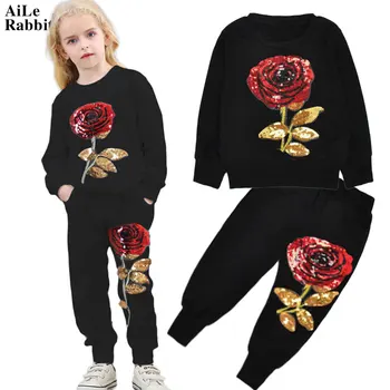 

2018 Spiderman Roupas Infantis Menino Aile Rabbit Sale Girls Clothes Suits Rose Sequins T-shirt + Pants 2pcs Set Children's k1