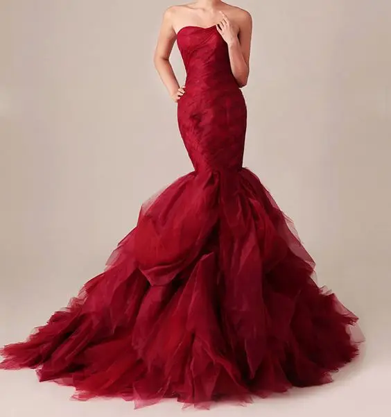 Red Burgundy Organza Mermaid Dress