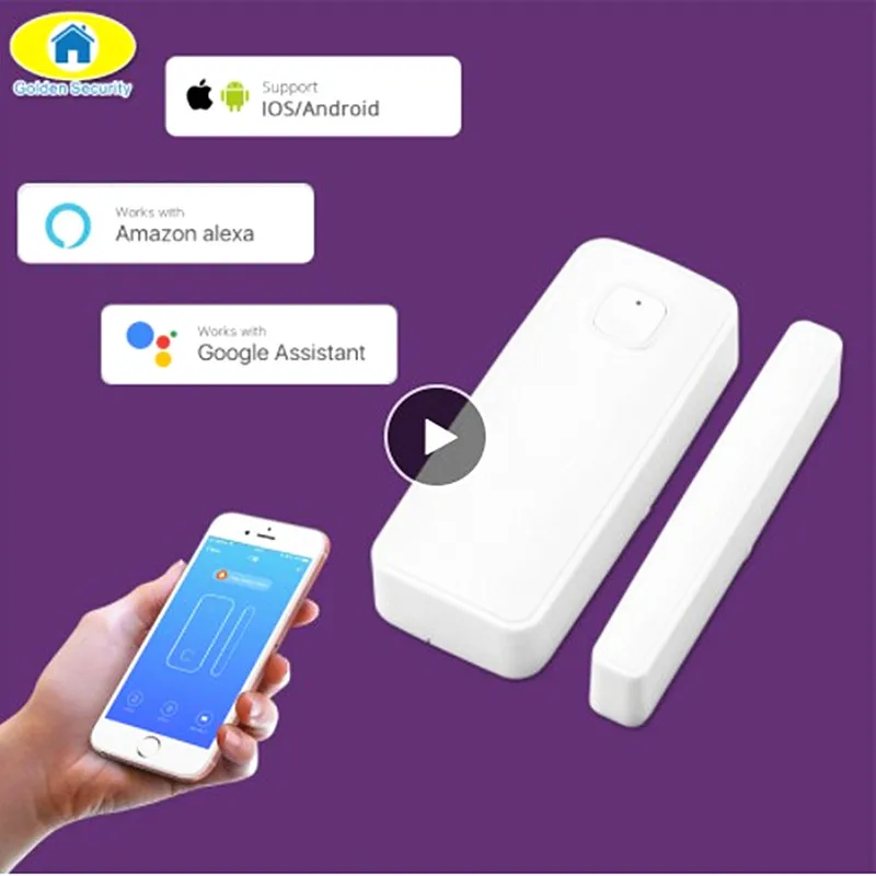 Цена Wifi датчик для двери приложение контроль двери охранная сигнализация магнитный переключатель беспроводной, оконный, дверной датчик открыти...