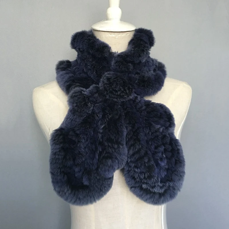 knitted rabbit fur scarf with flower (5)