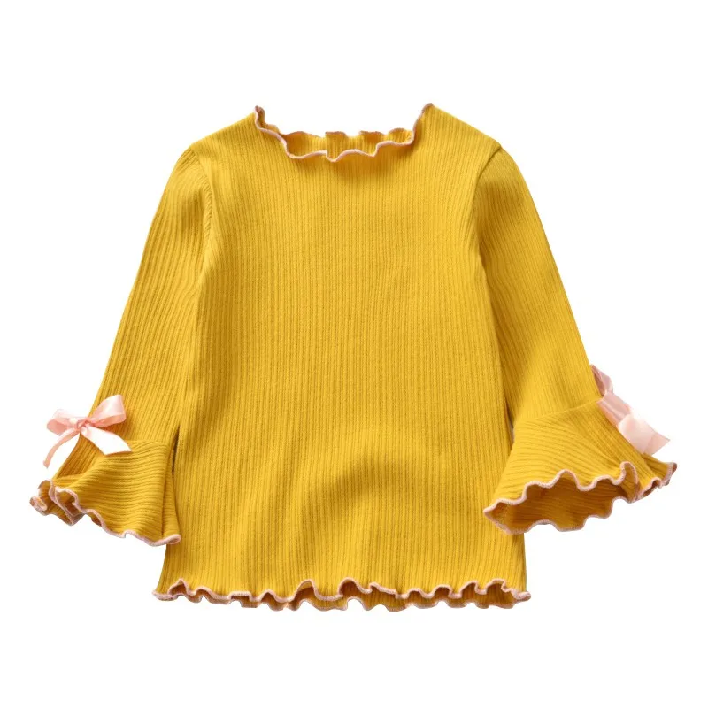 Осенняя Однотонная рубашка с длинными рукавами для девочек, детские повседневные топы, мягкая одежда для малышей, Новинка