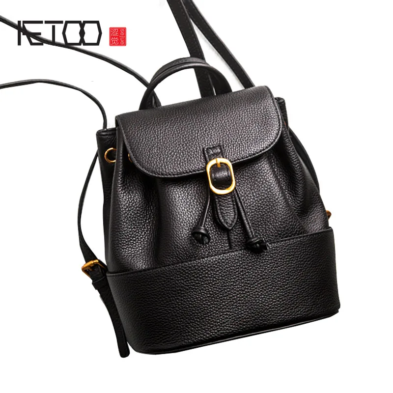 

AETOO New leather shoulder bag female genuine leather backpack fashion simple casual backpack black mini bag women