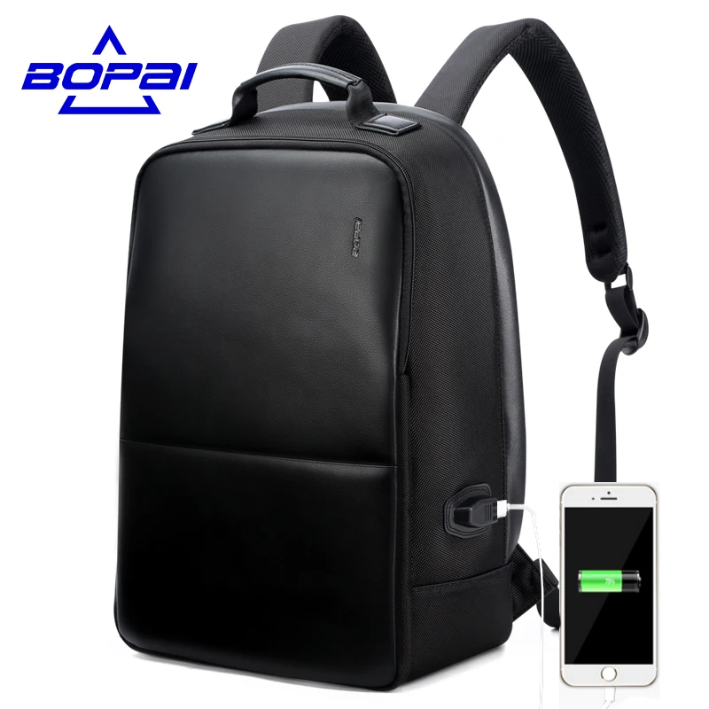 BOPAI Anti Theft Notebook Backpack External USB Port Men Leather Travel Backpack Waterproof Laptop Backpack School Bag mochila : image BOPAI Anti Theft Notebook Backpack External USB Port Men Leather Travel Backpack Waterproof Laptop Backpack School Bag mochila