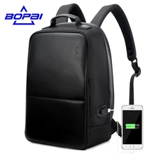 Bopai anti theft Тетрадь рюкзак Внешний USB Порты и разъёмы Для мужчин кожаный рюкзак для путешествий Водонепроницаемый ноутбук рюкзак школьный рюкзак Mochila