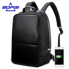 BOPAI Anti Robo Puerto USB Externo Portátil Mochila Hombres Mochila de Viaje de Cuero Mochila Portátil Impermeable Mochila Escolar mochila
