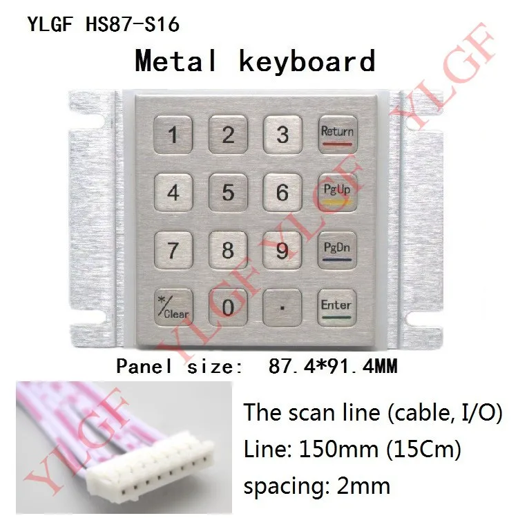 

Metal keyboard,8PIN Line Scan line (row line) YLGF HS87-S16-PIN embedded 16 key Water (surface IP65), dust, violent keyboard