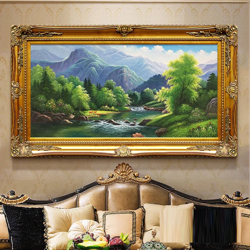 

EECAMAIL Diamond Painting Full Drill European Style Elegant Green Mountain Scenery Diamond Embroidered Cross Show 5D Round Drill