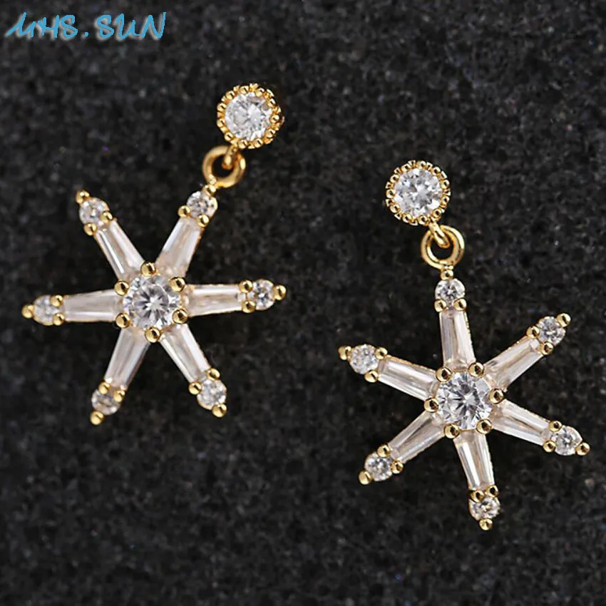 70,CZ070,$5.7,  18k s925.Fashion Women CZ Earrings Six-pointed Star AAA Zircon Stud Earrings Girls Ladies Ear Jewelry For Wedding Party Gift New(2)