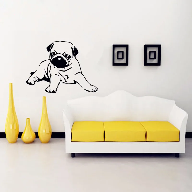 Cute Pug Dog Wall Stickers Home Decor Dog Vinyl Wall Decal Mural Lounge, Bedroom,Kitchen Wall