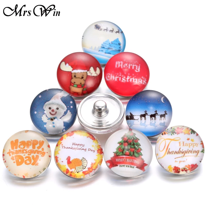 

10pcs/lot New Christmas Snap Jewelry Snowman Santa Claus Butterfly 18mm Glass Snap Buttons Fit Snap Bracelet DIY Ginger Charms